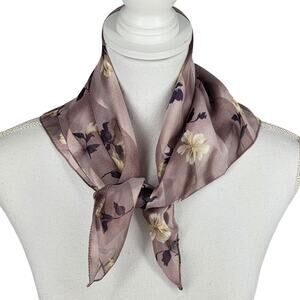 VINTAGE 100% SILK FLORAL STRIPE SCARF – 20" x 20" – MULTICOLOR FLORAL PRINT